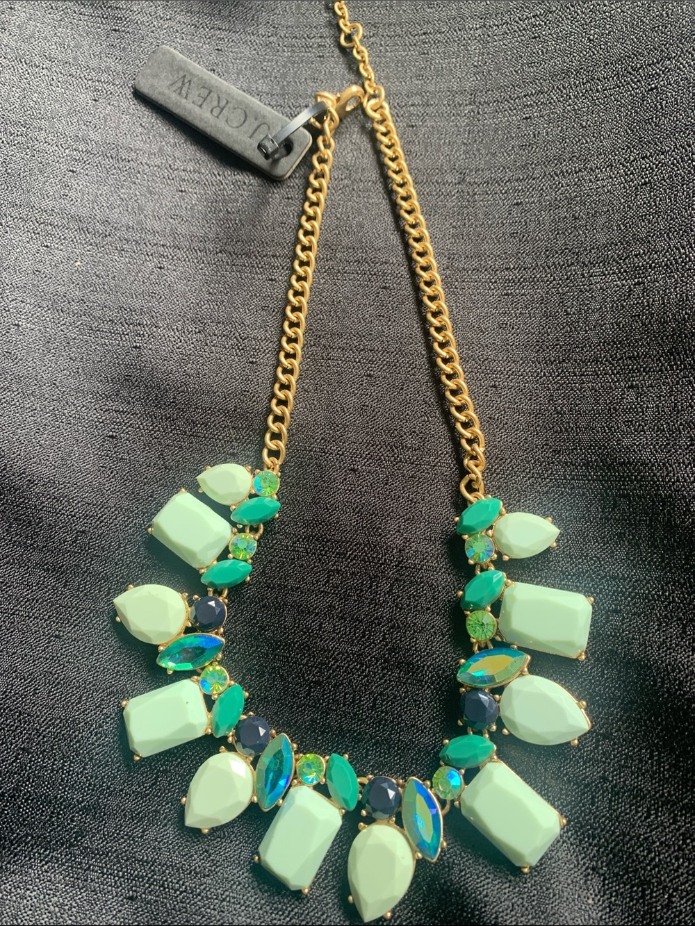 J. Crew Mint and Teal Bib Necklace with Gold Chain